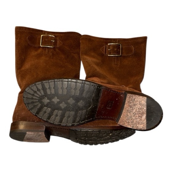 FRYE Women's Natalie Mid Engineer Boot Brown Suede Buckle Boots 9.5M - Picture 3 of 6